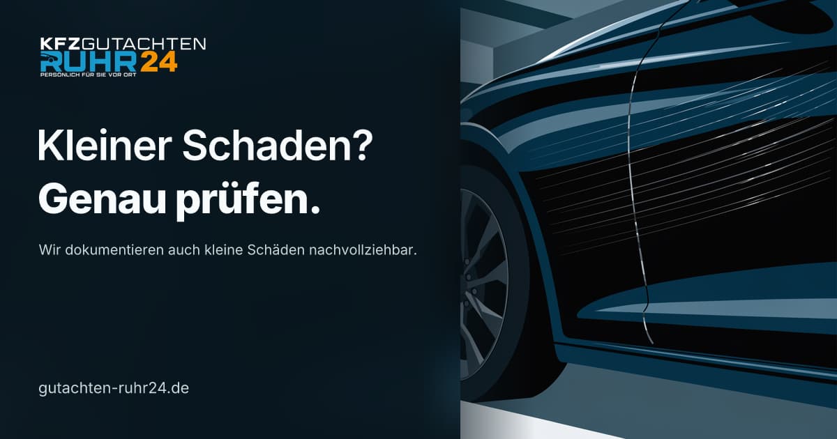Blaue Titelgrafik zum Ratgeber über Bagatellschaden und vollständiges Gutachten