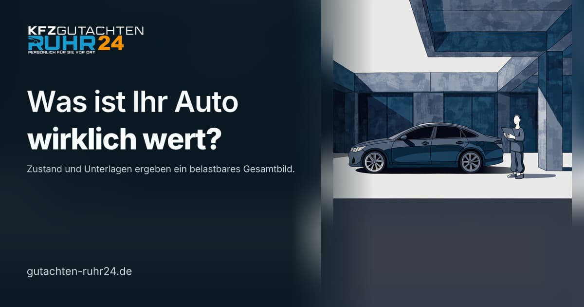 Blaue Titelgrafik zum Ratgeber über eine fundierte Fahrzeugbewertung